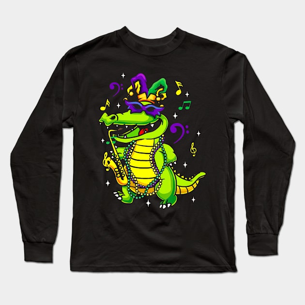 Cute Mardi Gras Alligator for Kids or Adults Long Sleeve T-Shirt by Aleem James